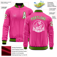 Load image into Gallery viewer, Custom Pink Black-Neon Green Bomber Varsity Letterman Zipper Jacket