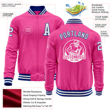 Load image into Gallery viewer, Custom Pink White-Royal Bomber Varsity Letterman Zipper Jacket