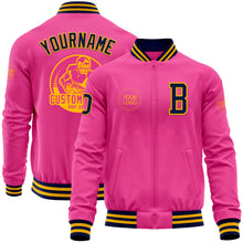 Load image into Gallery viewer, Custom Pink Navy-Gold Bomber Varsity Letterman Zipper Jacket