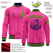Load image into Gallery viewer, Custom Pink Neon Green-Navy Bomber Varsity Letterman Zipper Jacket