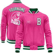 Load image into Gallery viewer, Custom Pink White-Kelly Green Bomber Varsity Letterman Zipper Jacket