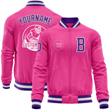 Load image into Gallery viewer, Custom Pink Purple-White Bomber Varsity Letterman Zipper Jacket