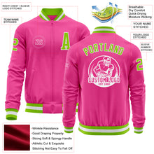 Load image into Gallery viewer, Custom Pink Neon Green-White Bomber Varsity Letterman Zipper Jacket