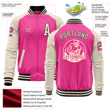 Load image into Gallery viewer, Custom Pink Black-Cream Bomber Varsity Letterman Two Tone Zipper Jacket