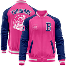 Load image into Gallery viewer, Custom Pink White-Royal Bomber Varsity Letterman Two Tone Zipper Jacket