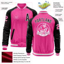 Load image into Gallery viewer, Custom Pink White-Black Bomber Varsity Letterman Two Tone Zipper Jacket