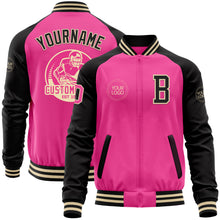Load image into Gallery viewer, Custom Pink Cream-Black Bomber Varsity Letterman Two Tone Zipper Jacket
