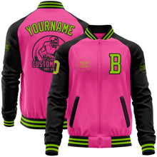 Load image into Gallery viewer, Custom Pink Neon Green-Black Bomber Varsity Letterman Two Tone Zipper Jacket