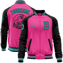 Load image into Gallery viewer, Custom Pink Aqua-Black Bomber Varsity Letterman Two Tone Zipper Jacket
