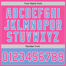 Load image into Gallery viewer, Custom Pink White-Light Blue Bomber Varsity Letterman Two Tone Zipper Jacket