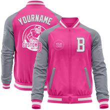 Load image into Gallery viewer, Custom Pink White-Gray Bomber Varsity Letterman Two Tone Zipper Jacket