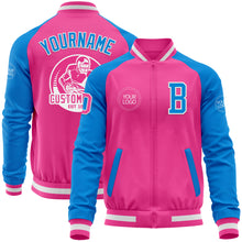 Load image into Gallery viewer, Custom Pink White-Powder Blue Bomber Varsity Letterman Two Tone Zipper Jacket