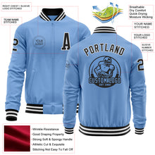 Load image into Gallery viewer, Custom Light Blue Black-White Bomber Varsity Letterman Zipper Jacket