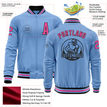 Load image into Gallery viewer, Custom Light Blue Pink-Black Bomber Varsity Letterman Zipper Jacket