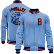 Load image into Gallery viewer, Custom Light Blue Navy-Orange Bomber Varsity Letterman Zipper Jacket