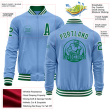 Load image into Gallery viewer, Custom Light Blue Kelly Green-White Bomber Varsity Letterman Zipper Jacket