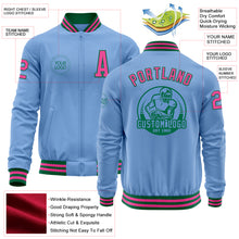 Load image into Gallery viewer, Custom Light Blue Pink-Kelly Green Bomber Varsity Letterman Zipper Jacket