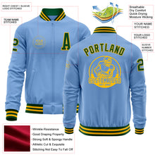Load image into Gallery viewer, Custom Light Blue Green-Gold Bomber Varsity Letterman Zipper Jacket