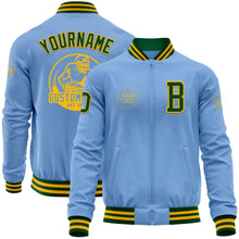 Load image into Gallery viewer, Custom Light Blue Green-Gold Bomber Varsity Letterman Zipper Jacket
