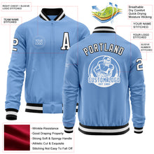 Load image into Gallery viewer, Custom Light Blue White-Black Bomber Varsity Letterman Zipper Jacket