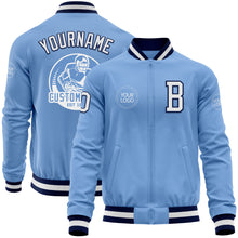 Load image into Gallery viewer, Custom Light Blue White-Navy Bomber Varsity Letterman Zipper Jacket