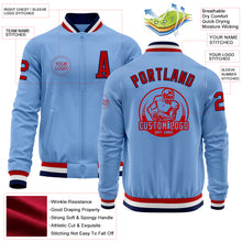 Load image into Gallery viewer, Custom Light Blue Red-Navy Bomber Varsity Letterman Zipper Jacket