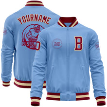 Load image into Gallery viewer, Custom Light Blue Maroon-Cream Bomber Varsity Letterman Zipper Jacket