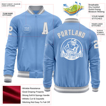 Load image into Gallery viewer, Custom Light Blue White-Gray Bomber Varsity Letterman Zipper Jacket