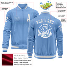 Load image into Gallery viewer, Custom Light Blue White Bomber Varsity Letterman Zipper Jacket