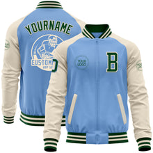 Load image into Gallery viewer, Custom Light Blue Green-Cream Bomber Varsity Letterman Two Tone Zipper Jacket