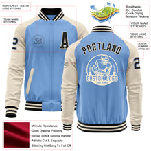 Load image into Gallery viewer, Custom Light Blue Black-Cream Bomber Varsity Letterman Two Tone Zipper Jacket