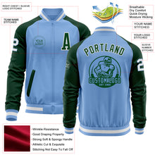 Load image into Gallery viewer, Custom Light Blue White-Green Bomber Varsity Letterman Two Tone Zipper Jacket