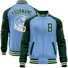 Load image into Gallery viewer, Custom Light Blue Cream-Green Bomber Varsity Letterman Two Tone Zipper Jacket