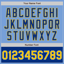 Load image into Gallery viewer, Custom Light Blue Yellow-Royal Bomber Varsity Letterman Two Tone Zipper Jacket