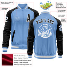 Load image into Gallery viewer, Custom Light Blue White-Black Bomber Varsity Letterman Two Tone Zipper Jacket