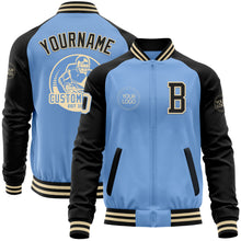 Load image into Gallery viewer, Custom Light Blue Cream-Black Bomber Varsity Letterman Two Tone Zipper Jacket