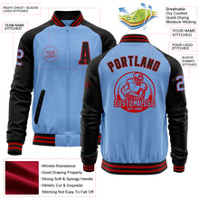 Load image into Gallery viewer, Custom Light Blue Red-Black Bomber Varsity Letterman Two Tone Zipper Jacket