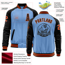 Load image into Gallery viewer, Custom Light Blue Orange-Black Bomber Varsity Letterman Two Tone Zipper Jacket
