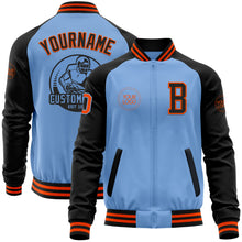 Load image into Gallery viewer, Custom Light Blue Orange-Black Bomber Varsity Letterman Two Tone Zipper Jacket
