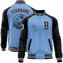 Load image into Gallery viewer, Custom Light Blue Gray-Black Bomber Varsity Letterman Two Tone Zipper Jacket