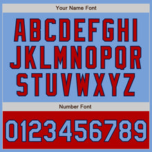 Load image into Gallery viewer, Custom Light Blue Navy-Red Bomber Varsity Letterman Two Tone Zipper Jacket