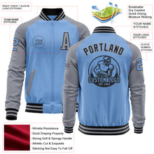 Load image into Gallery viewer, Custom Light Blue Black-Gray Bomber Varsity Letterman Two Tone Zipper Jacket