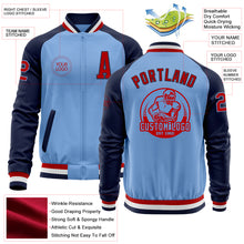 Load image into Gallery viewer, Custom Light Blue Red-Navy Bomber Varsity Letterman Two Tone Zipper Jacket