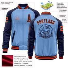 Load image into Gallery viewer, Custom Light Blue Orange-Navy Bomber Varsity Letterman Two Tone Zipper Jacket