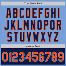 Load image into Gallery viewer, Custom Light Blue Orange-Navy Bomber Varsity Letterman Two Tone Zipper Jacket