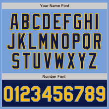 Load image into Gallery viewer, Custom Light Blue Gold-Navy Bomber Varsity Letterman Two Tone Zipper Jacket