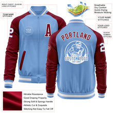 Load image into Gallery viewer, Custom Light Blue White-Crimson Bomber Varsity Letterman Two Tone Zipper Jacket