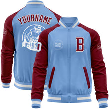 Load image into Gallery viewer, Custom Light Blue White-Crimson Bomber Varsity Letterman Two Tone Zipper Jacket