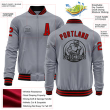 Load image into Gallery viewer, Custom Gray Red-Black Bomber Varsity Letterman Zipper Jacket