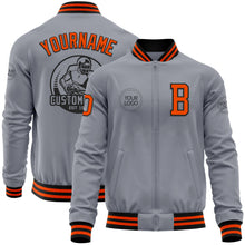 Load image into Gallery viewer, Custom Gray Orange-Black Bomber Varsity Letterman Zipper Jacket